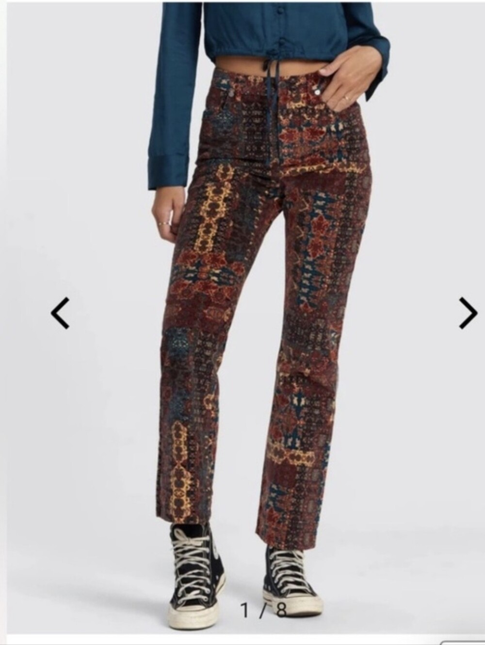 NWOT RVCA - Groove Floral Patchwork Corduroy Pants in Rust, Teal & Navy